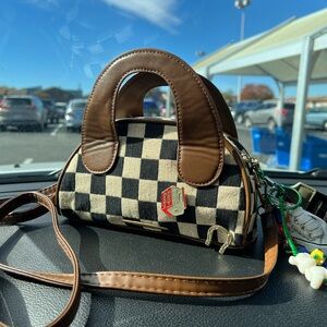 Universal Thread Checkered Mini Bag with Brown Accents